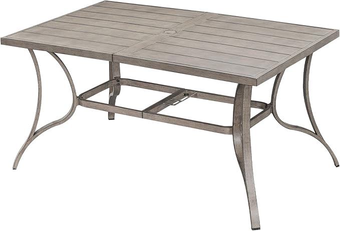 SEEHILL Patio Dining Table for 6, All Weather Outdoor Dining Table with Umbrella Hole, 59.8" x 35.8" Rectangle Patio Table, 6 Person Aluminum Outdoor Patio Table for Deck, Garden Poolside, Limed Oak