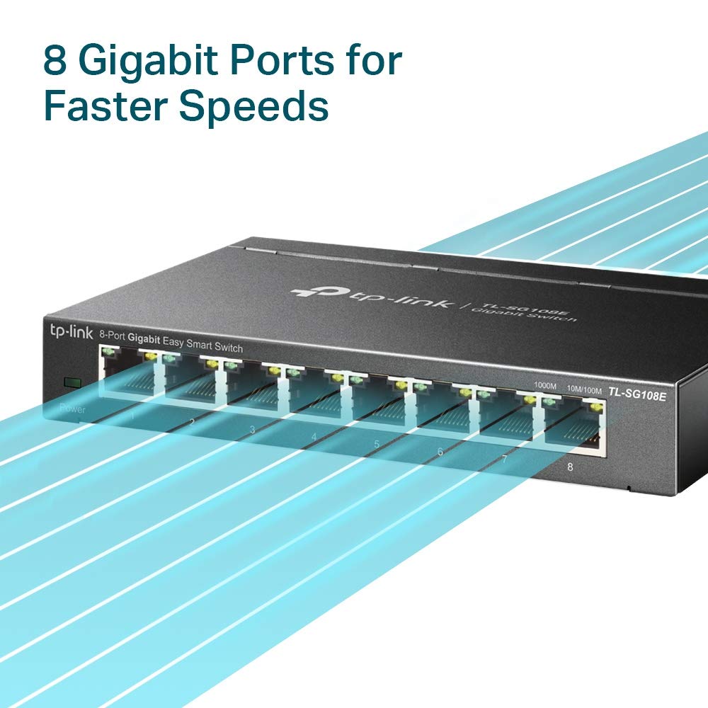 TP-Link 8 Port Gigabit Switch | Easy Smart Managed | Plug & Play | Desktop/Wall-Mount | Sturdy Metal w/ Shielded Ports | Support QoS, Vlan, IGMP and LAG (TL-SG108E)