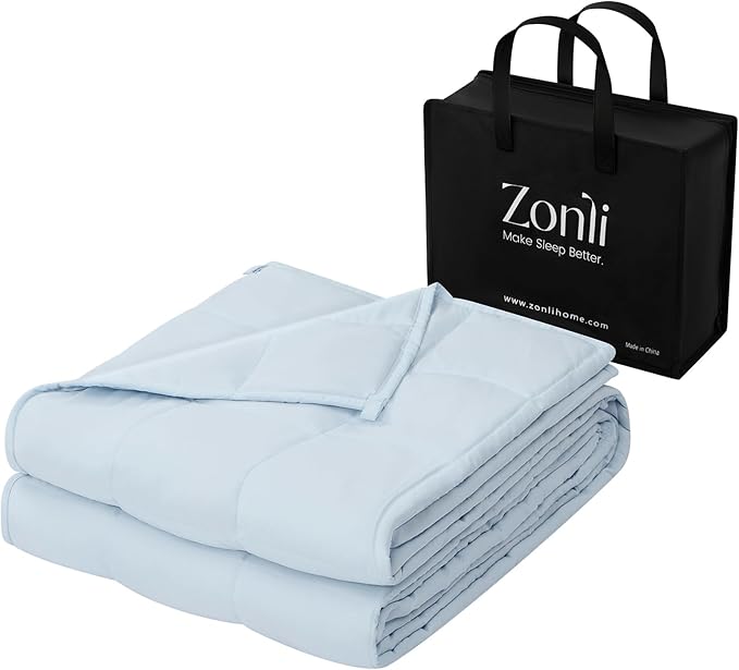 ZonLi Weighted Blanket for Adults (60"x80", 20lbs, Light Blue) Queen Size High Breathability Cooling Heavy Blanket, Soft Material with Premium Glass Beads, All-Season, Easy Care