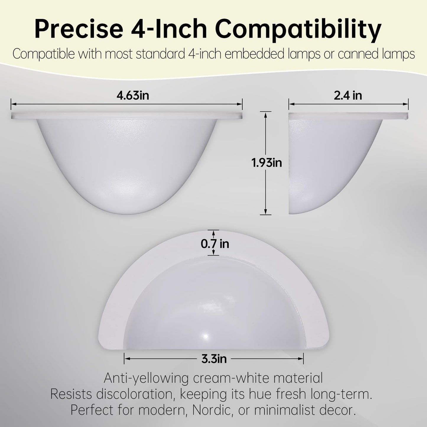 Recessed Light Cover, Can Light Covers 2 Pack 40% Translucent Half Shade Stick-On with Super Strong Double-Sided Tape, Anti-Yellow Cream White, Easy Install for 6 or 4 Inch (4, 4 INCH)