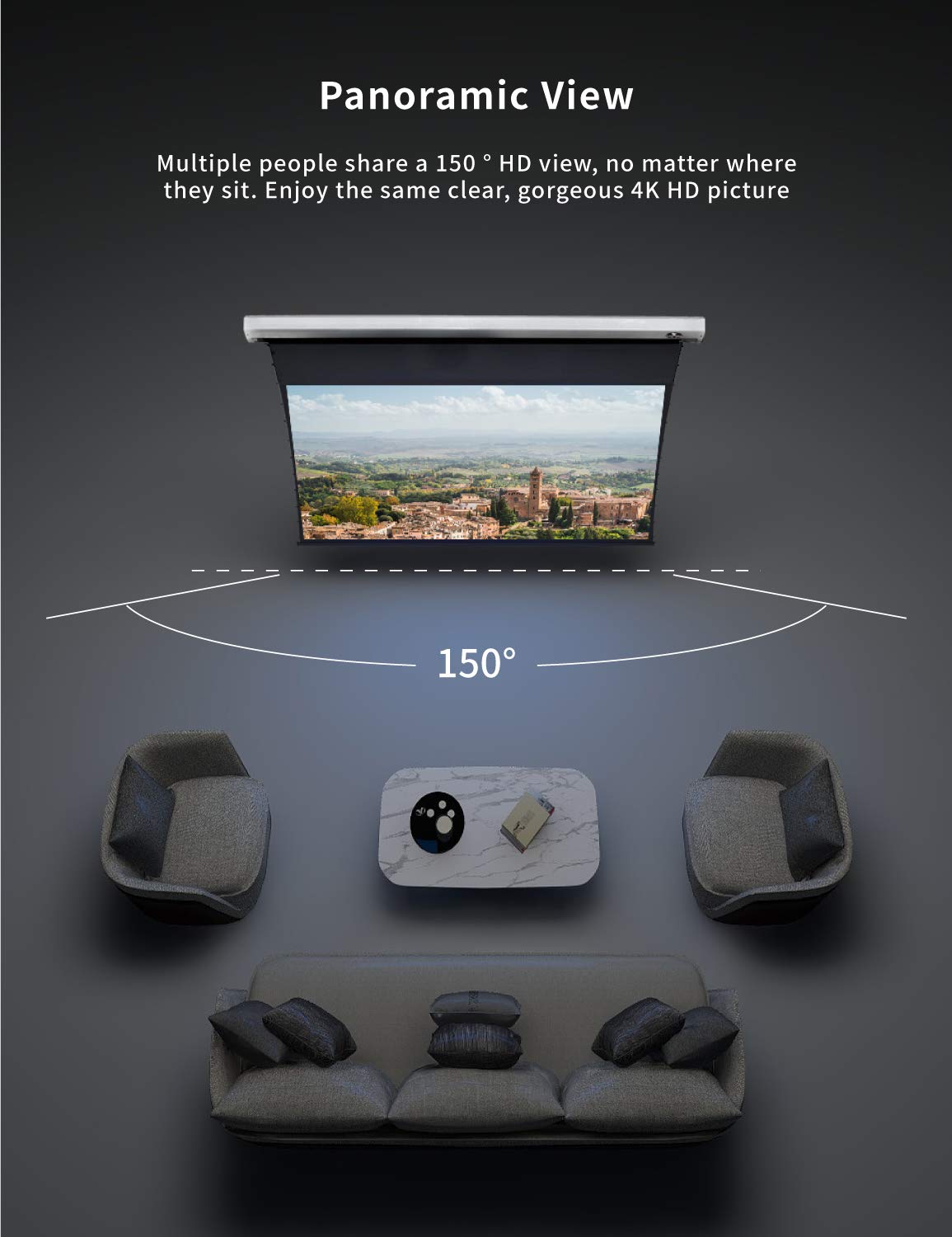 VIVIDSTORM-Office Presentation Tension Screen,White Housing Obsidian Long Focus ALR Motor Tension Drop Down Deluxe Screen,Compatible with Lumen up to 2500ANSI Short Throw Projector,V6JLALR135H