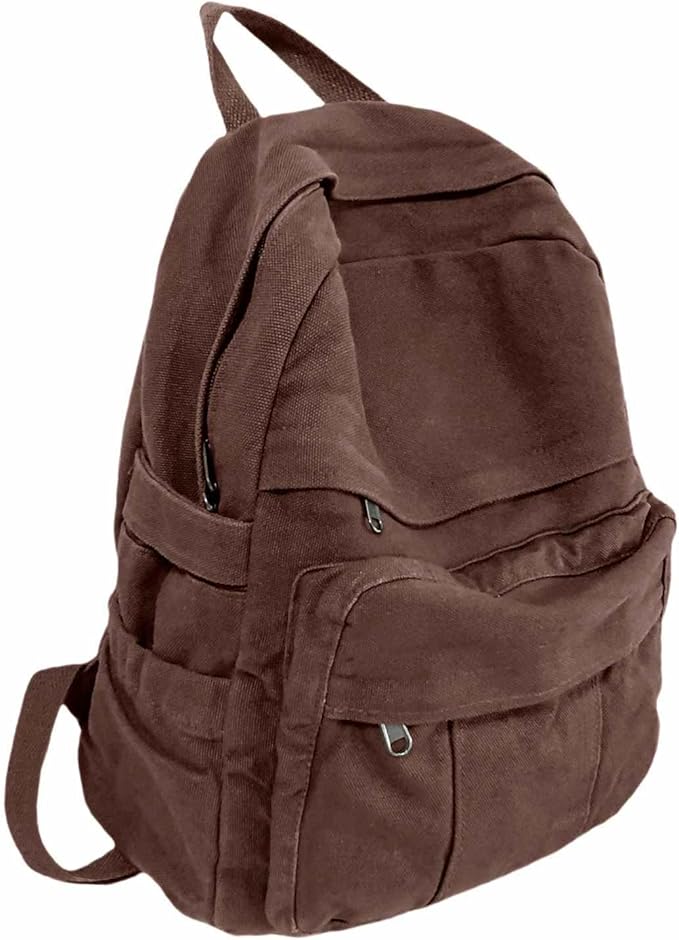 GAMLFL Coffee Brown Canvas Backpack for Women & Men Retro Aesthetic Rucksack Basic Backpack for High School/College Studen...