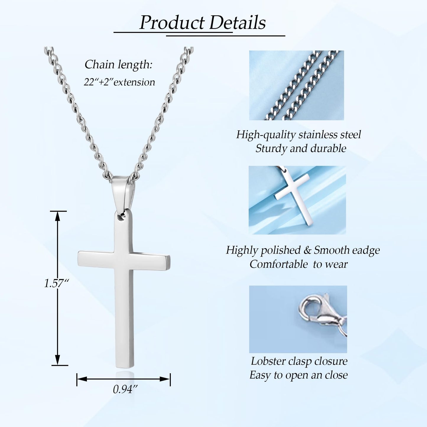 EPIRORA 21st Birthday Gifts for Men Boys, Stainless Steel Chain Silver Cross Necklace Jewelry, 21 Year Old Boy Birthday Gifts for Son Grandson Nephew Brother