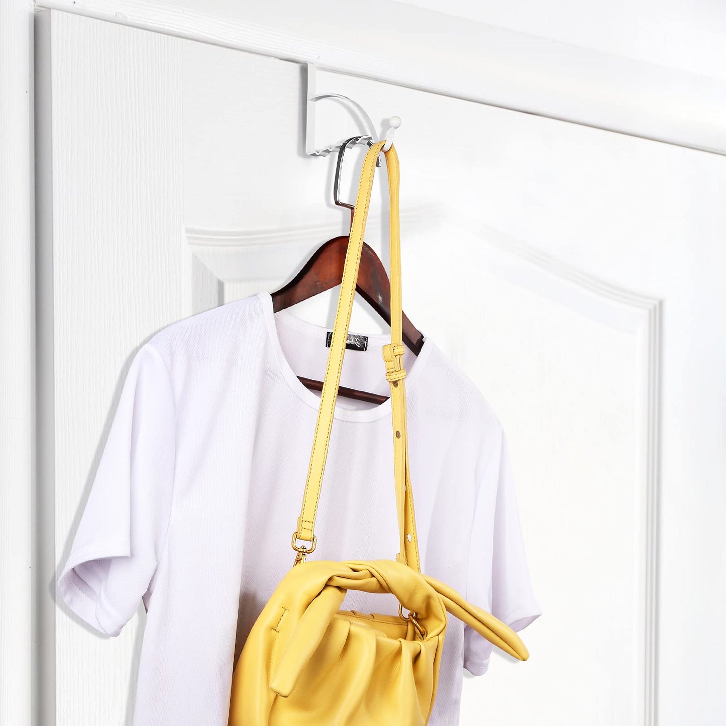 Hotop 2 Pcs Over The Door Hooks Over Door Hanger Sturdy Valet Hooks Mounted Hanging Storage Organizer Rack for Clothes Coats Towels Hats Scarves Purses(White)