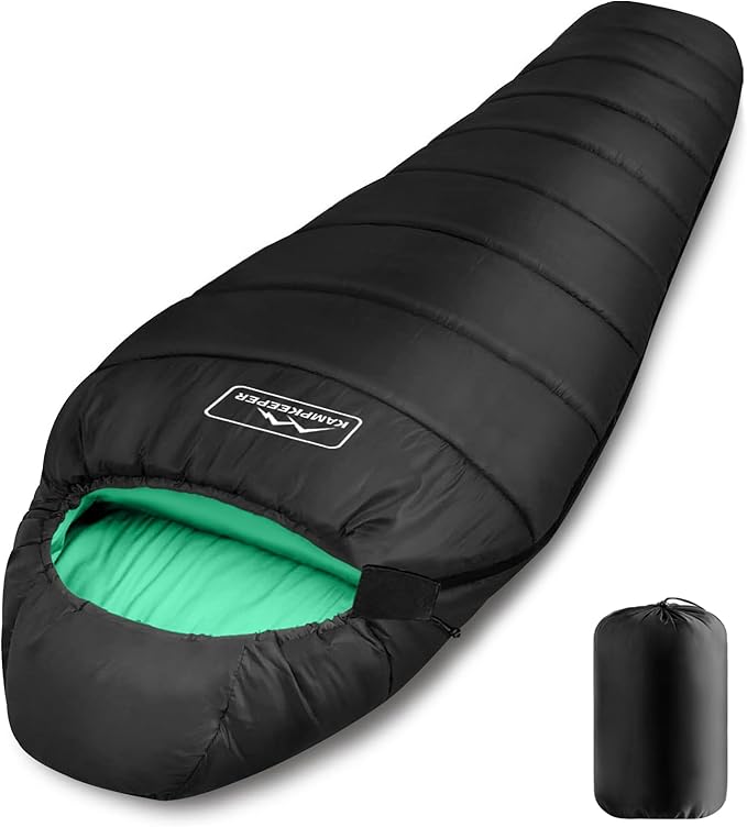KAMPKEEPER Mummy Sleeping Bag, Cold Weather Camping Sleeping Bag, 32℉ 3-4 Seasons Adults Sleeping Bag, Non-Snag Zipper wit...