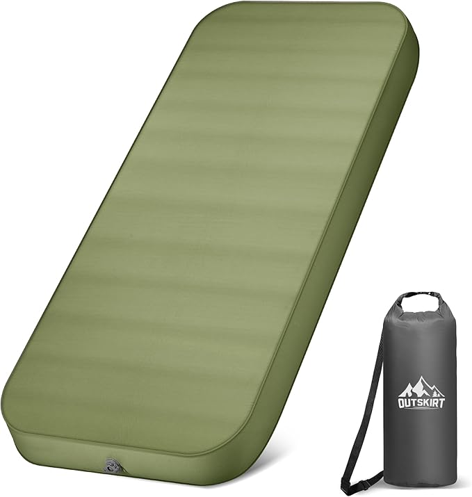 OUTSKIRT Camping Mattress, Self Inflating Sleeping Pad with Pump Sack, Foam Camping Pad for Sleeping, 4” Thickness Sleepin...