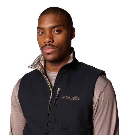 Columbia Men's PHG Ascender II Softshell Vest, Black/Timberwoods Camo, Large