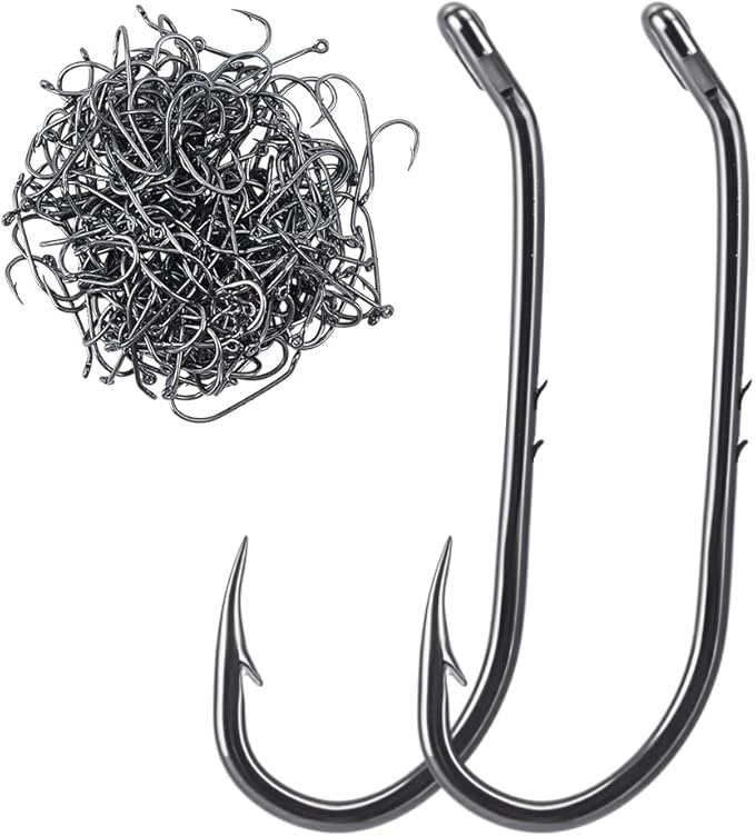 FREEBLOSS 200Pcs Live Shrimp Hook Bait Holder Double Barbed Fishing Hooks Saltwater Freshwater Inline Fish Hooks Replaceme...