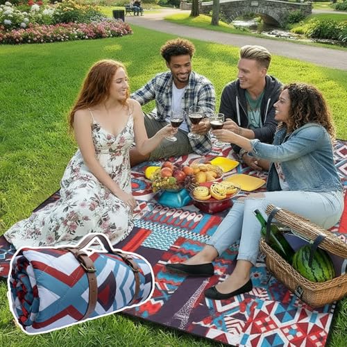 SONGYUAN Extra Large Picnic Outdoor Blanket, 80''x80'' Waterproof Foldable Blankets Gingham Picnic Mat for Beach, Camping ...