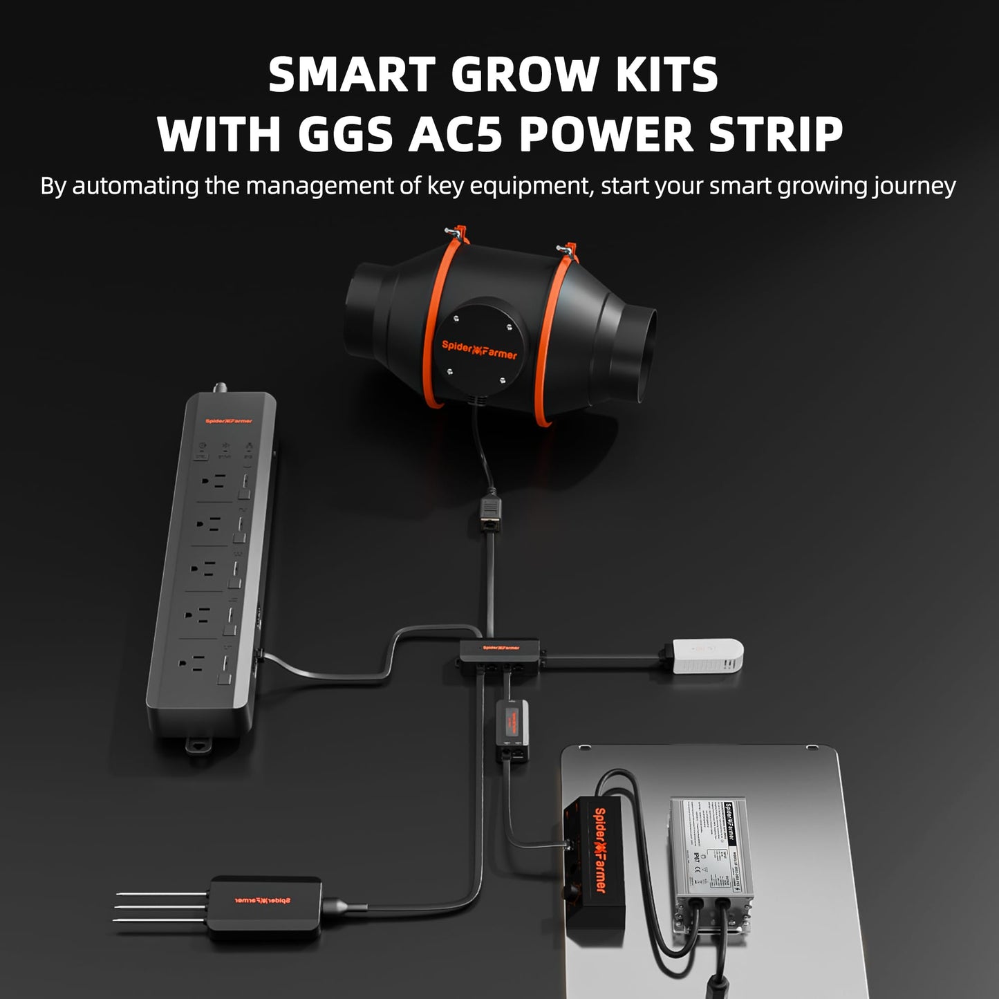 Spider Farmer 2x2x5ft Grow Tent Kit with GGS AC5 Power Strip Complete System, SF1000D Full Spectrum LED Grow Light 24"X24"X55" Indoor Tent with 4" Ventilation System