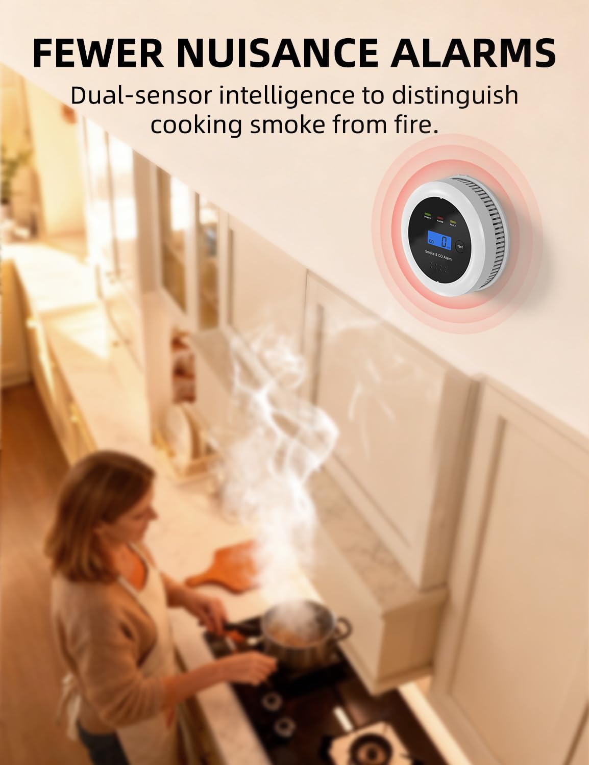 UxmCruxial Smoke Detector Carbon Monoxide Detector Combo, 2 in 1 Smoke and Carbon Monoxide Alarm with Display 85dB Alarm Replaceable Battery Fire Alarm CO Detector for Kitchen,2 Pcak