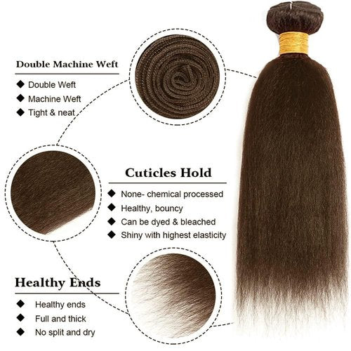 Giginger Brazilian Human Hair Bundles 20 22 24 Inch Chocolate Brown Yaki Wave Human Hair Bundles Brazilian Unprocessed Virgin Quick Weave Hair for Black Women