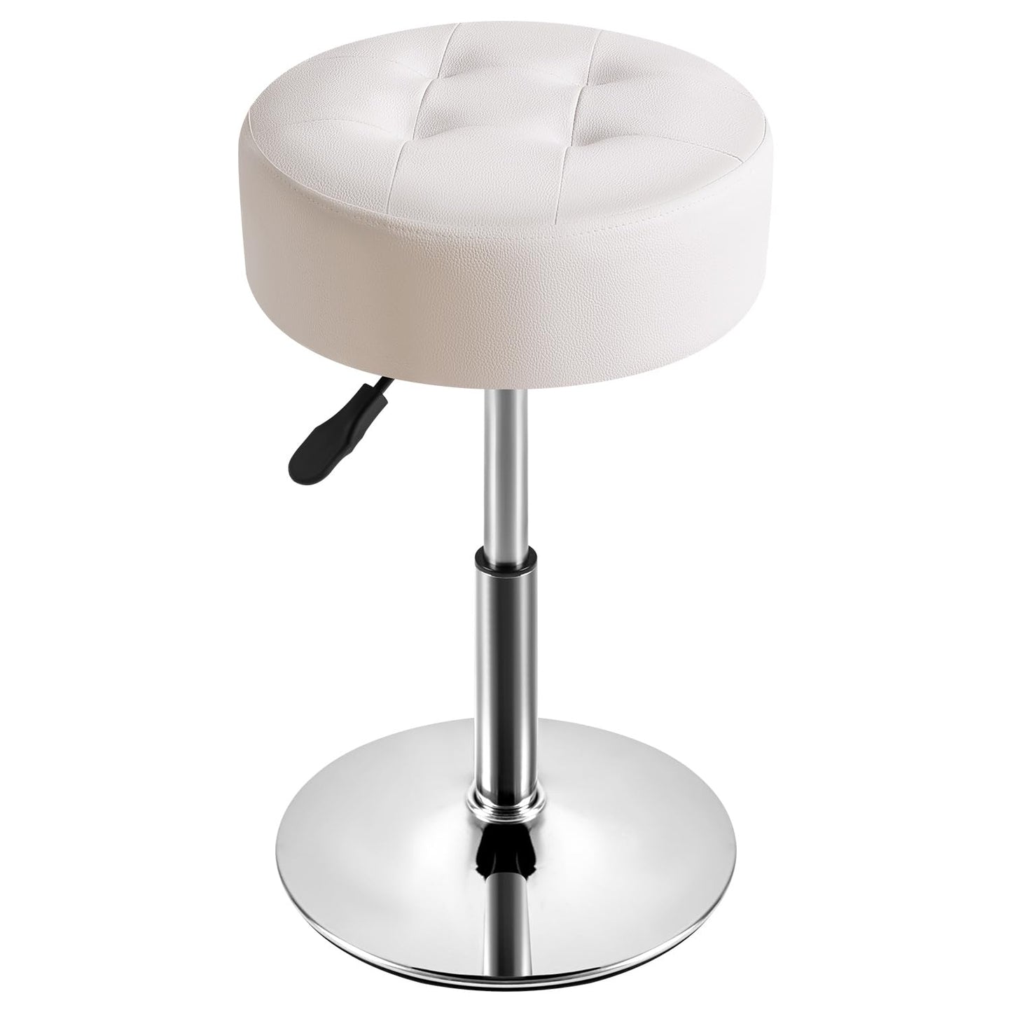 IBUYKE Height Adjustable 360°Swivel Vanity Stool, Tufted Round Vanity Chair for Makeup Room, Faux Leather Vanity Stool for Bathroom, Living Room, Modern Ottoman, White WBD025W