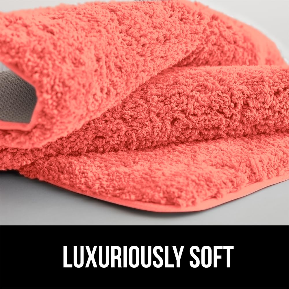 GORILLA GRIP Premium Luxury Bath Rug, Absorbent, Soft, Thick Shag, Plush Bathroom Mat Rugs, Machine Washable, Microfiber Quick Dry, Mats for Shower, Bathtub and Floor Accessories, 24x17, Coral