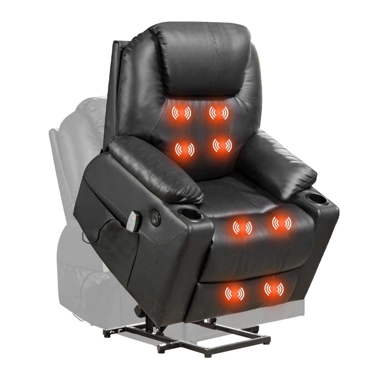 BestMassage Electric Power Lift Chair Recliner Sofa for Elderly Massage Chair, Adjustable Furniture with Vibration Massage and Lumbar Heated,Remote Control,USB Ports for Living Room (Black, Leather)