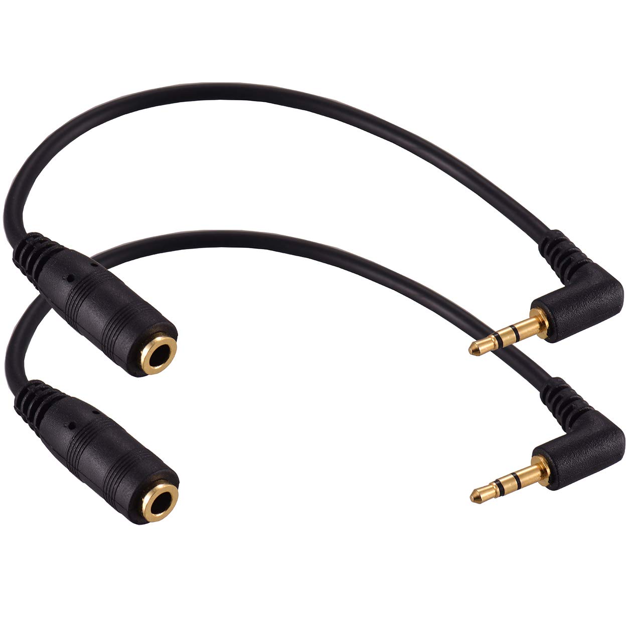 Warmstor 2 Pack Gold Plated 2.5mm Male to 1/8 inch 3.5mm Female Stereo Audio Jack Adapter Cable 90 Degree Right Angle Connector-New