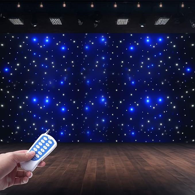 DMX512 LED Star Stage Backdrop, 8CH 30W 6X3M Foldable Starlight Wedding Curtain Background Starry Sky Velvet Backdrops w/C...
