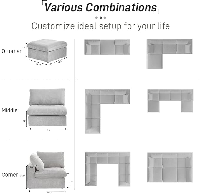 WJShome 80.3" Cloud Modular Sectional Sofa with Thick Cushion, Wide LoveSofa Minimalist Sofa Couch,Deep Seat Couches for Living Room Sofa Sets(Light Grey, LoveSeat)