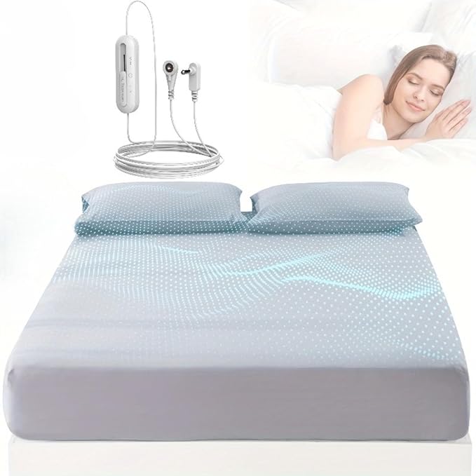 Grounding Sheets, 95% Organic Cotton + 5% Silver Fiber, Earth Connected Fitted Sheet with Grounding Cord (Gray, California King)