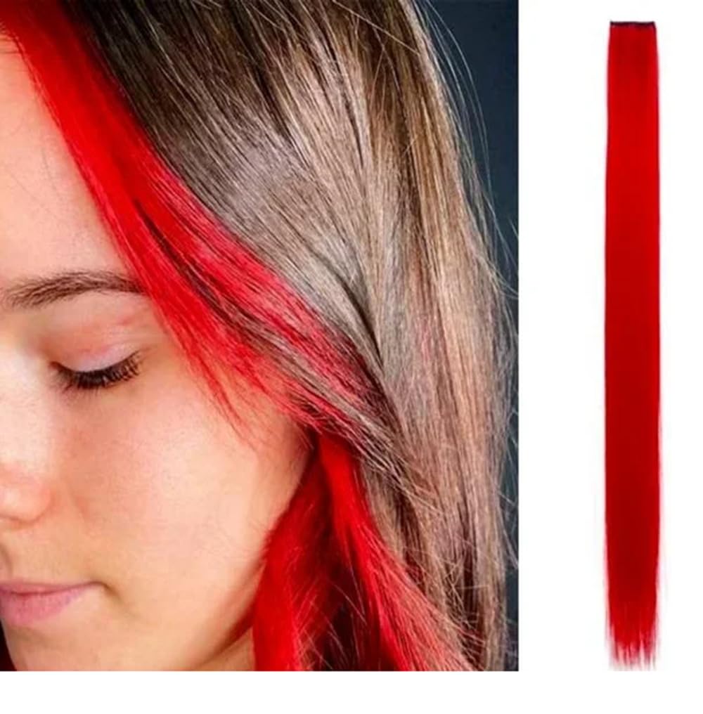 Clip In Colorful Long Hair Extension Hair Highlights Hair Streaks (Red - Straight - 2 PCS)
