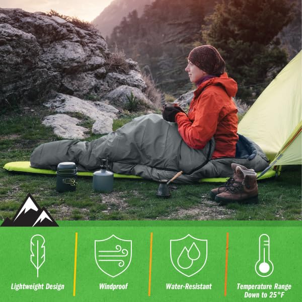 Mummy Sleeping Bag - Adult Cold Weather Sleeping Bag Rated to 25°F - Waterproof with Drawstring Hood - Camping Equipment b...