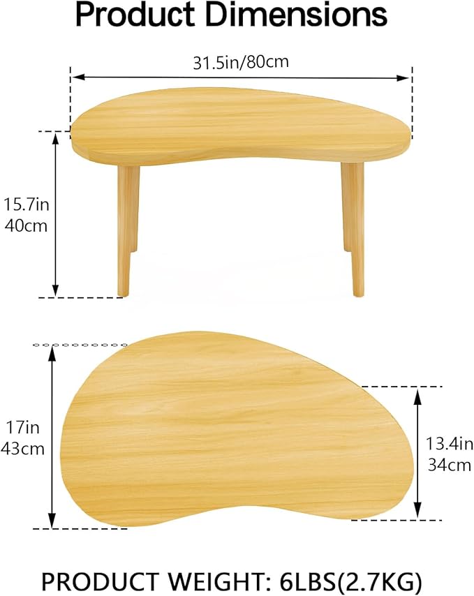 Funecy Coffee Table Low Table with Solid Wood Sturdy Legs, Floor Table Desk for Sitting on The Floor, Storage and Living Room Furniture (Natural-Mango)