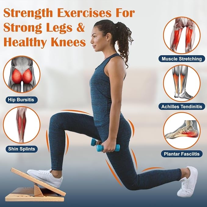 KIJO Studio Professional Wooden Calf Stretcher Slant Board 550 lbs Weight Capacity 16-Angle Adjustable Incline Calf Stretch Slant Board for Calf Stretching Exercise Squat & Physical Therapy Non-Slip