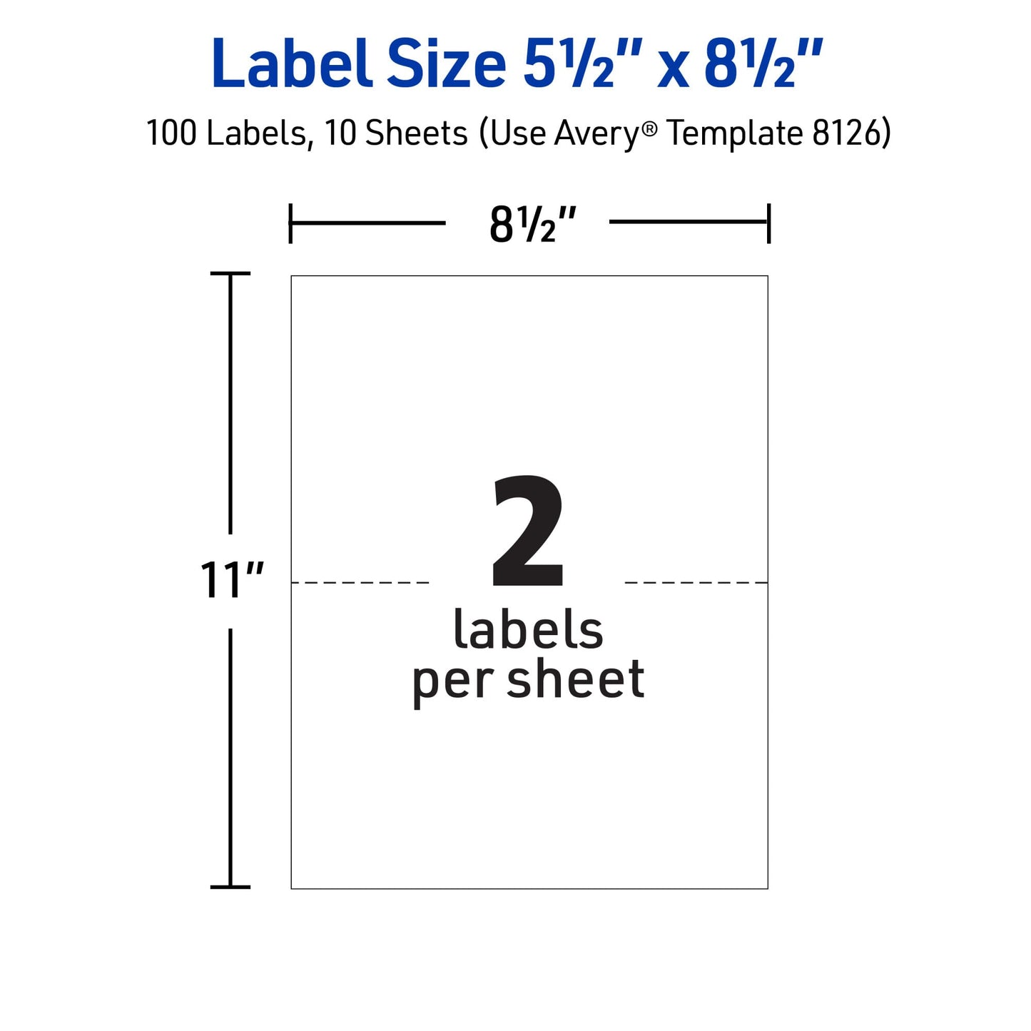 Avery Half-Sheet Printable Shipping Labels, 5.5" x 8.5" Customizable Stickers, White, 50 per Pack, 100 Blank Mailing Labels Total, Great for Mailing, Shipping, Organizing, and More (2-Pack of 8126)
