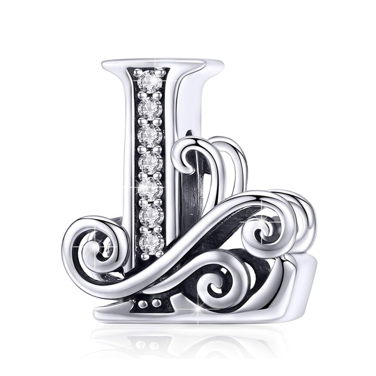 BISAER 925 Sterling Silver Initial Letter L Charms for Bracelets Alphabet Beads Charm Jewelry Gifts