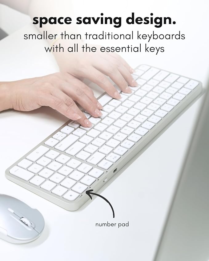 Macally Bluetooth Mac Keyboard and Mouse (Compact, Multi Device, Rechargeable) - Wireless Apple Keyboard and Mouse Combo - for Mac mini/Studio, MacBook Pro/Air, iMac, iPad, iPhone - Silver