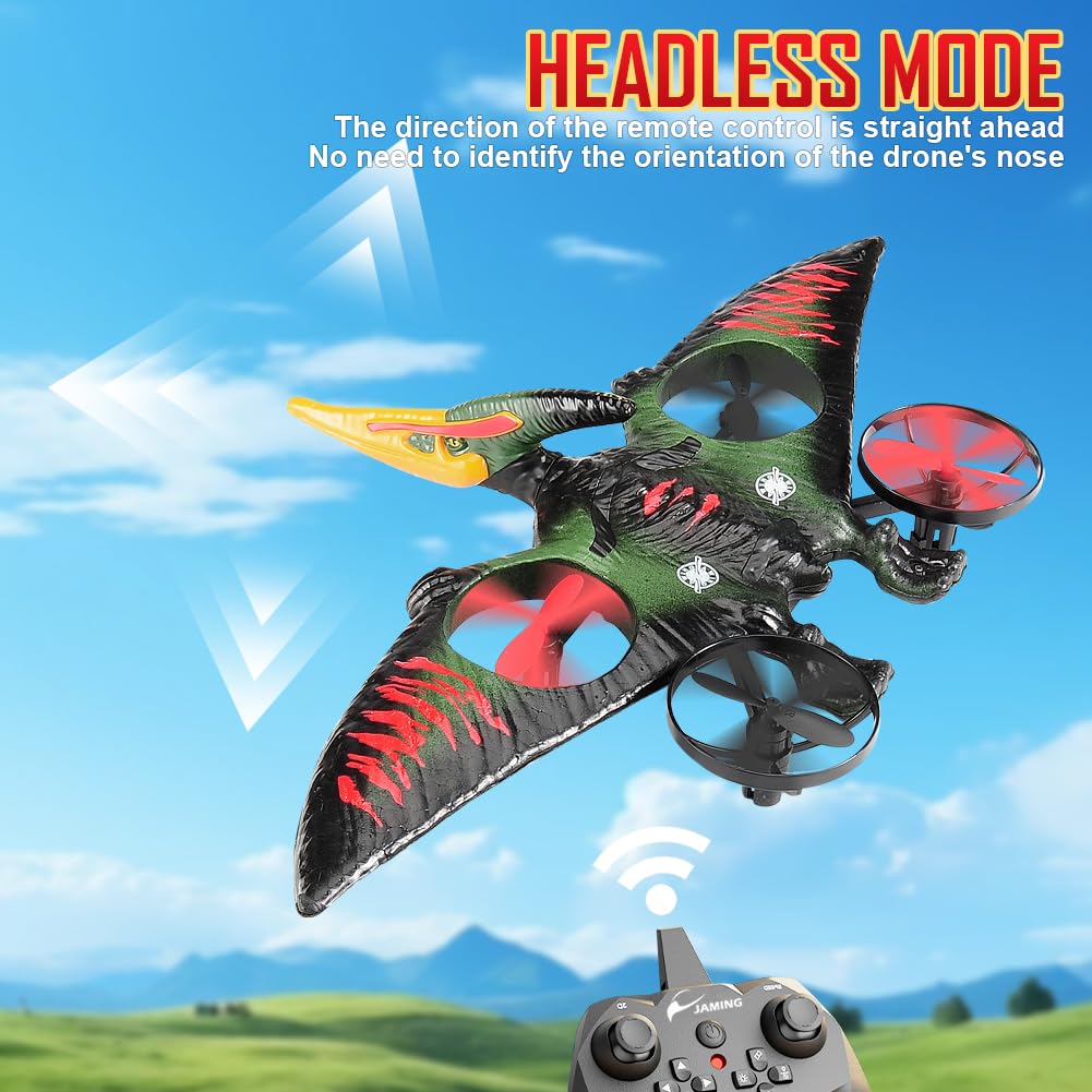 Pterodactyl Drone Dragon Toys Drones for Kids and Adults Easy to Flying Dinosaur Toys Remote Controlled Aircraft for Beginners Hobby RC Plane Toys Birthday Gifts for Boys 8-12