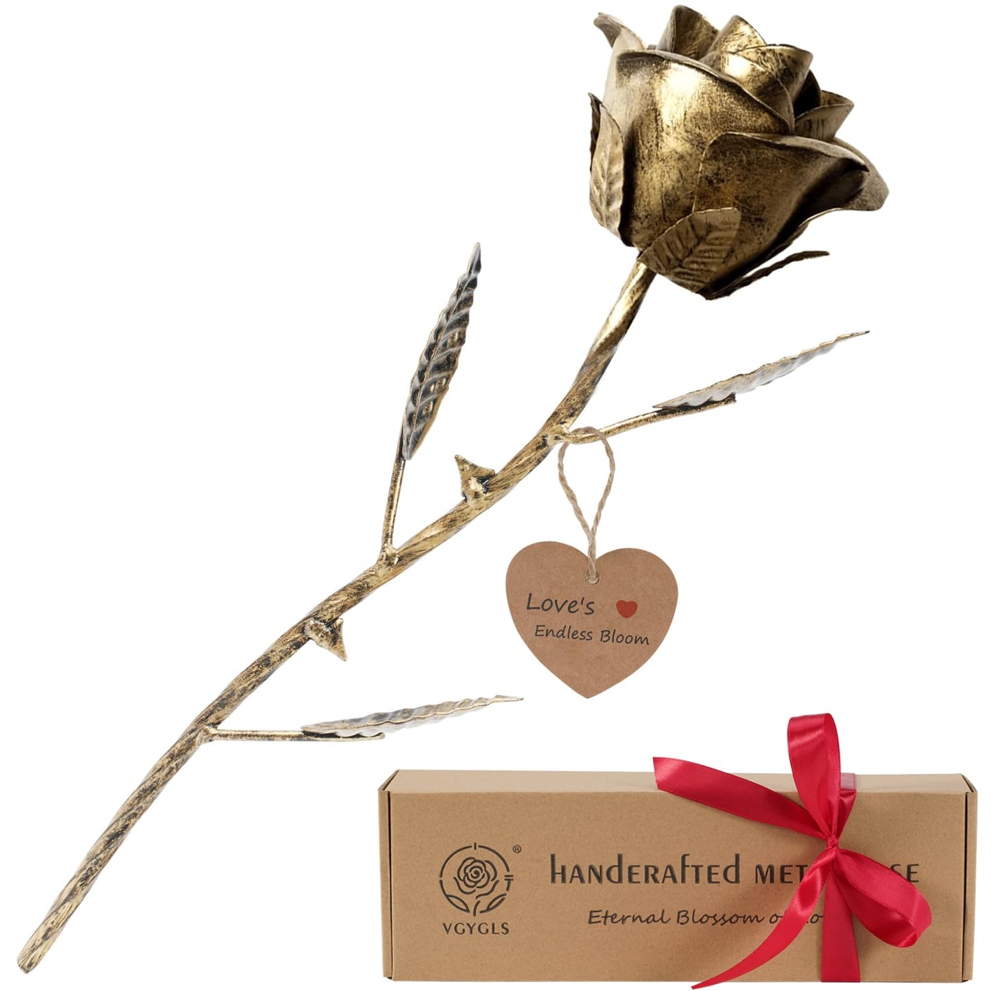 VGYGLS Bronze Rose 8th & 19th Anniversary Wedding Gift for Her/Wife/Him - Handmade Metal Rose Decoration, Romantic Bronze Flowers Wedding-Anniversary Bouquet Decor