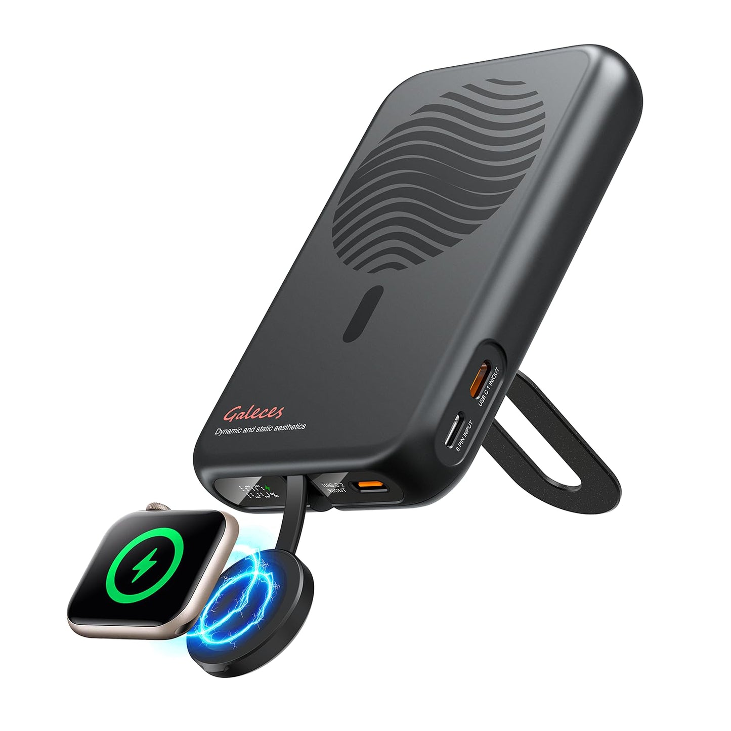 Galeces Magnetic Portable Charger,10000Mah Foldable Wireless Power Bank For Iphone And Apple Watch,Pd 20W Fast Charging Battery