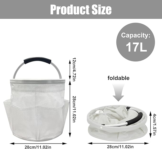 Qivine Cleaning Caddy for Cleaning Supplies, 17L Cleaning Supply Caddy with Handle Foldable Cleaning Supplies Organizer Bucket Tool Bag Organizer Cleaning Products Organizers for Home, Garden (White)