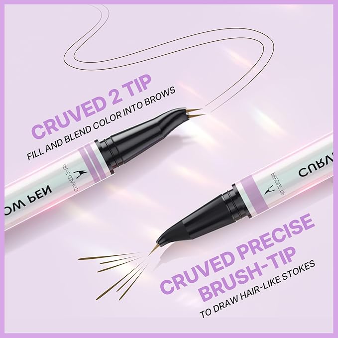 30° Curved Eyebrow Pencil, Magic 2 in 1 Eyebrow Pen Pro, Waterproof Eye Brow Pen with 2 Tips, Vivid Microblading Brow Pencils for Women, Last All Day Makeup (Brown)