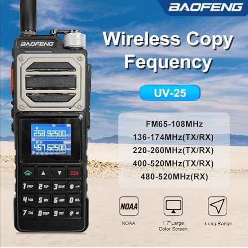 Baofeng Tri-Band Two Way Radio UV-25 10W Long Range Walkie Talkie with Wireless Copy Fequency Function UV25A with K Plug USB Cable for Adults
