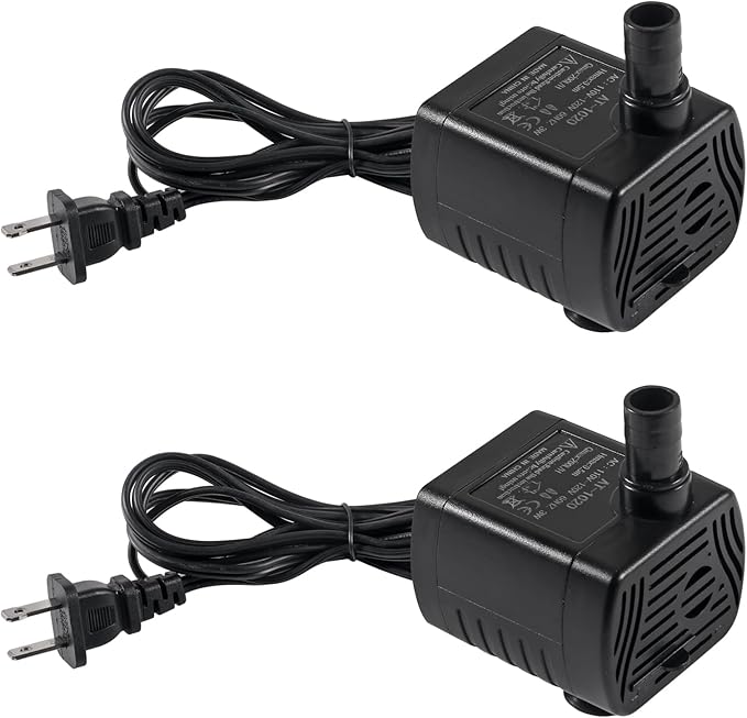 2Pcs 3W Mini Submersible Water Pump 50GPH Small Fountain Pump for Aquarium Fish Tank Fountain Hydroponics Water Feature, I...