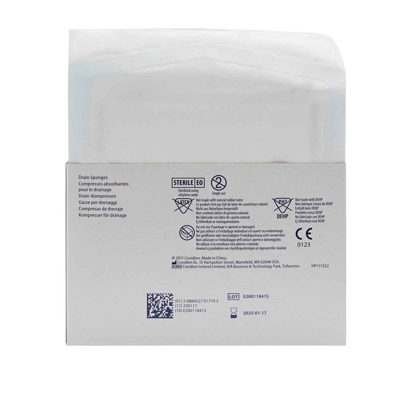 Covidien 6242P Dermacea Drain Sponge, Sterile 2's in Peel-Back Package, 4" x 4", 6-ply (Pack of 50)