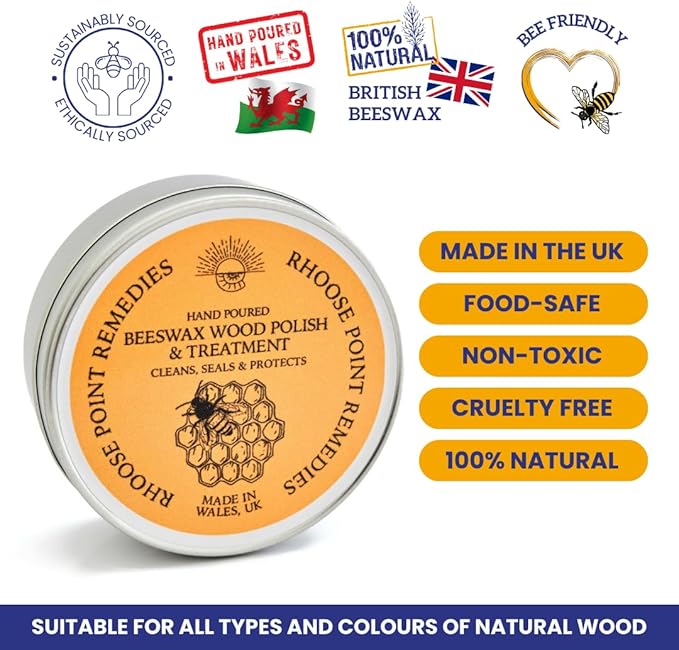 Premium Food-Safe Beeswax Wood Polish & Furniture Wax – Hand Poured Wood Conditioner | Eco-Friendly & Non-Toxic | Protects & Restores All Wood: Furniture, Toys, Cutting Boards, Ornaments (3.5 Fl Oz)