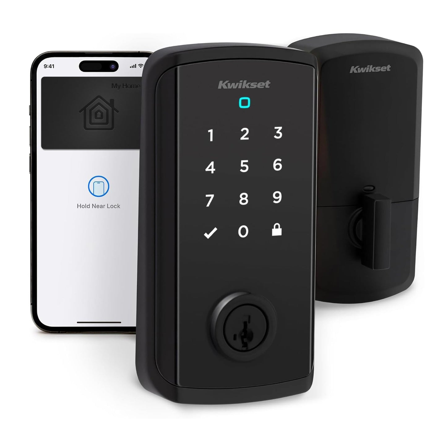 Kwikset Halo Select Plus Matte Black Touchscreen Apple Home Keys Tap-to-Unlock, Wi-Fi and Matter Enabled Smart Lock Deadbolt with Door Status Sensor and Intrusion Detection