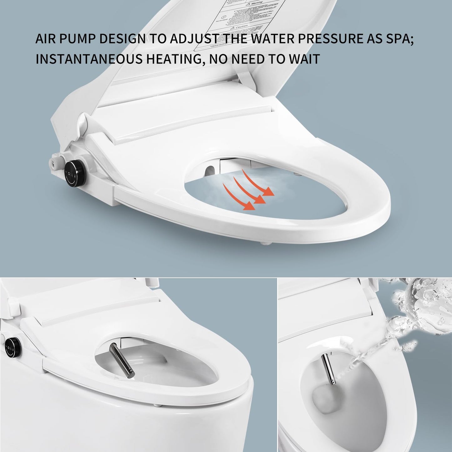 SIMENR Electric Bidet Toilet Seat Elongated, Instant Warm Water, Heated Seat with Dryer, Self-Cleaning Nozzle, Soft Close Lid & Night Light - Smart Bidet with Adjustable Temp, Pressure & Universal Fit
