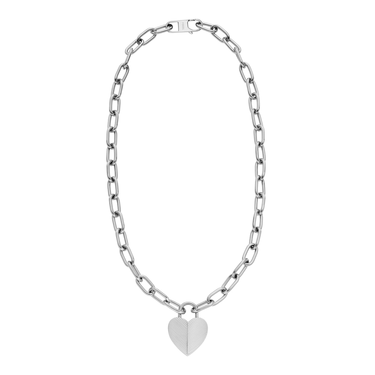 Fossil Women's Harlow Linear Texture Heart Stainless Steel Pendant Necklace, Color: Silver (Model: JF04657040)