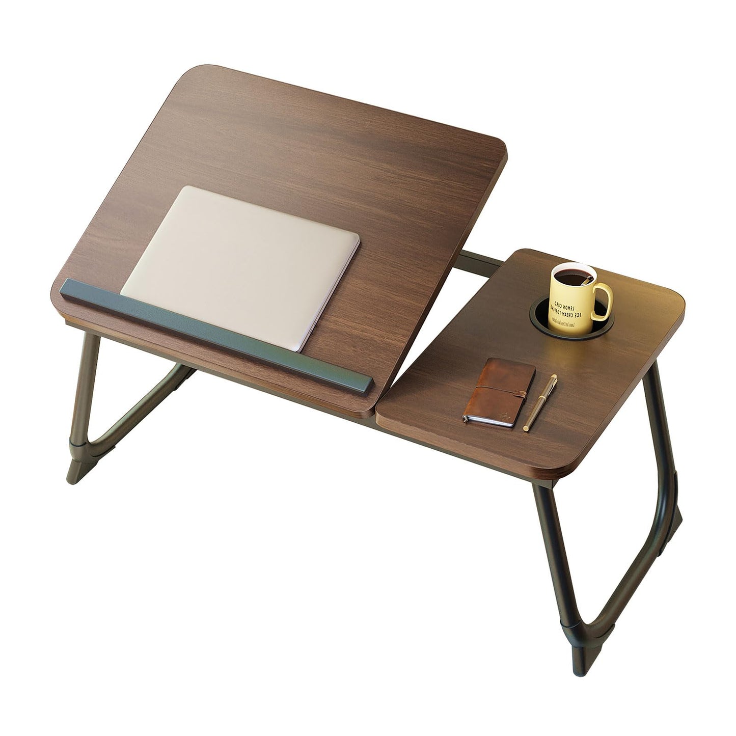 YPRNM Bed Desk for Laptop, Foldable Laptop Table for Bed and Sofa, Bed Trays for Eating and Laptops with Cup Holder, 5 Levels of Adjustable Height(Black Walnut)