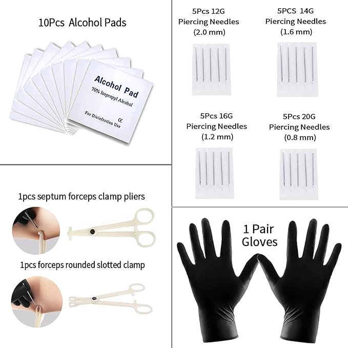 103PCS Piercing Kit for all Body Piercings Stainless Steel Piercing Jewelry with 12G 14G 16G 20G Piercing Needles and Tools for Nose Septum Belly Button Lip Ear Tongue Cartilage Eyebrow Tragus