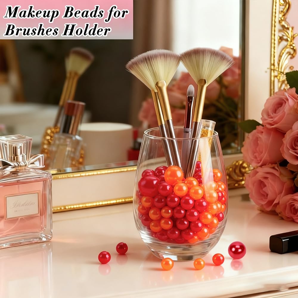 Pearl Beads No Hole Pearls for Crafting 180 Pcs Fake Pearls Faux Pearls for DIY Crafts Jewelry Making Vase Filler Floating Candle Wedding Birthday Party Home Decorations (Red & Orange, 8/10/14/20mm)