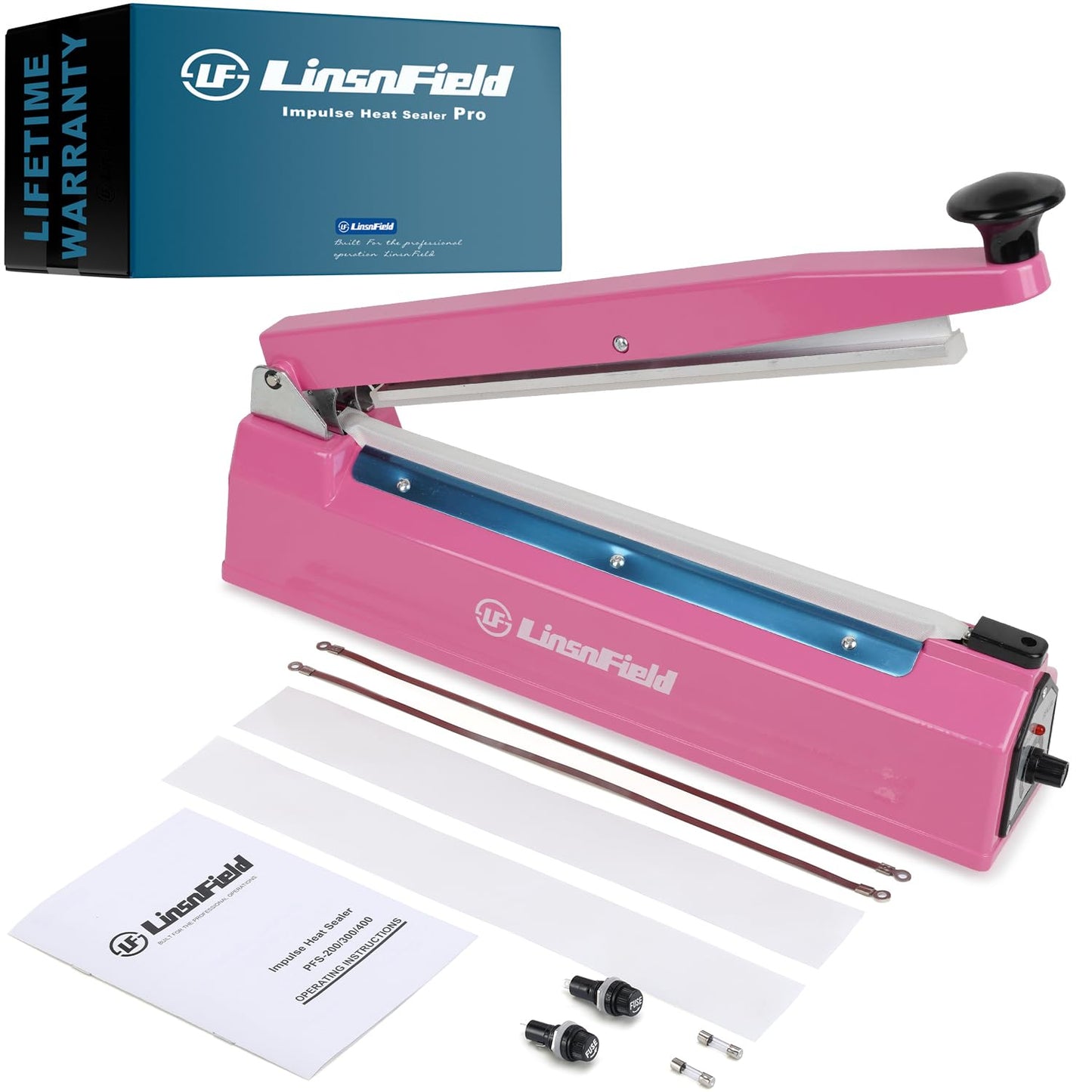 LinsnField Sealer Pro, Patented 12-inch Impulse Heat Sealer, 7-mm Sealing Width Super Heavy Duty Bag Sealing Machine with Extra 2 Replacements, 1Fuse Included, Dragon Fruit