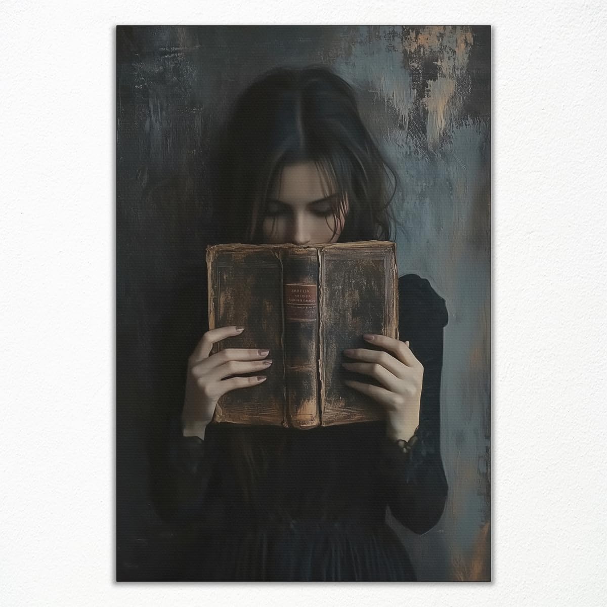 Dark Book Reading Canvas Wall Art, Victorian Woman Bookish Poster, Dark Academia Reading Nook Painting, Moody Picture for Library Corner Wall Decor, Book Lover Gift Gothic Print 8x12in Unframed