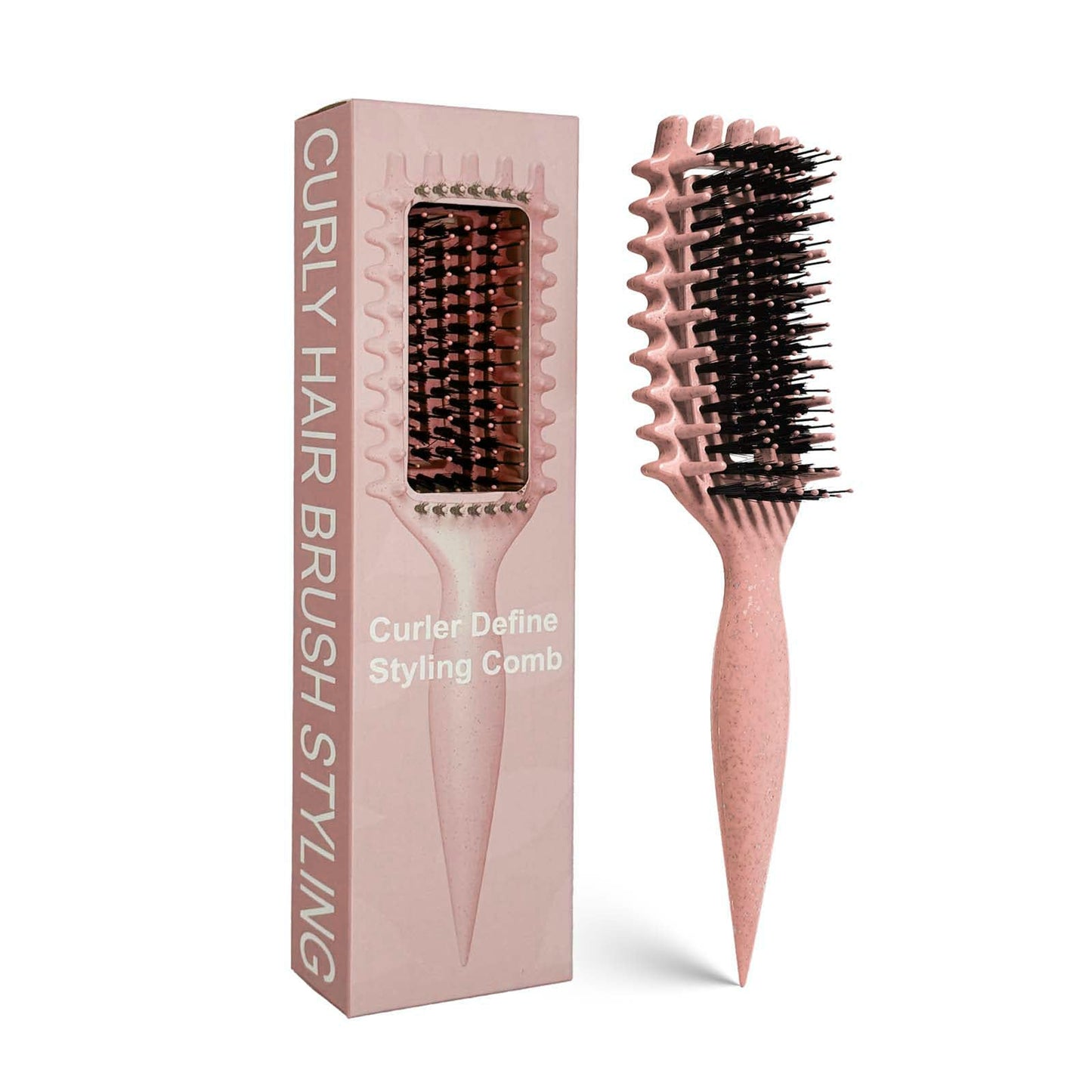 MMBVSZ Curly Hair Brush - Candybrush Curl Defining for Detangling & Shaping Curls, Matte Pink, Plastic, Suitable for Wet & Dry Hair