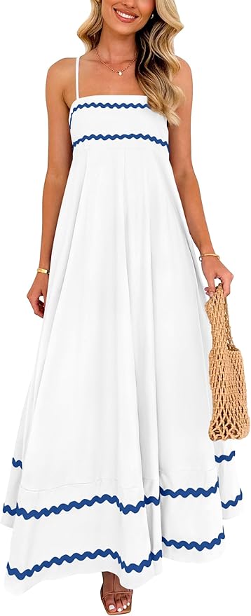 PRETTYGARDEN Women's 2026 Summer Flowy Maxi Dress Casual Sleeveless Spaghetti Strap Ruffle Beach Long Dresses