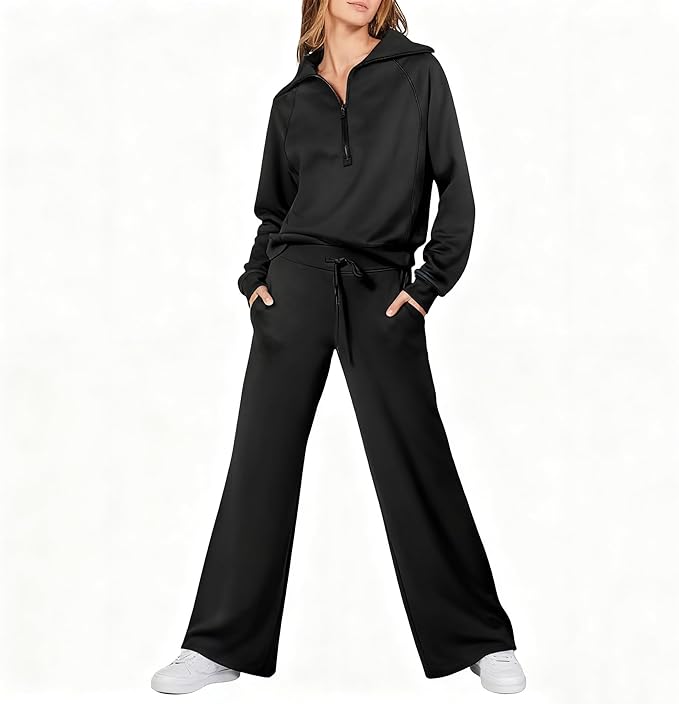 sopranlly Women's 2 Piece Outfits 2025 Casual Half Zip Wide Leg Pants Tracksuit Sets Lounge Set Travel Vacation Sweatsuits